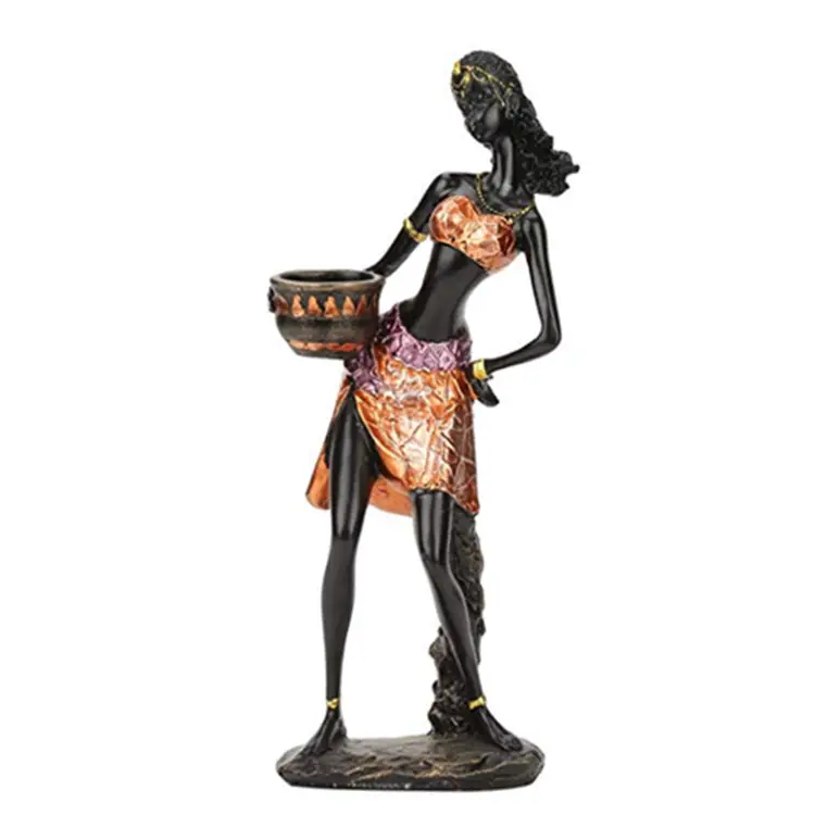 Figura africana scultura bella ragazza statuetta in resina decorazione statua decorazione della casa amore OEM pittura artificiale Africa