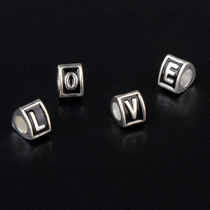 Big Hole Alloy Antique Silver Plated Black Oil Letter Alphabet <strong>Beads</strong> for European Bracelet Jewelry