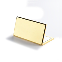 Miroir de maquillage personnalisé haut de gamme double face en métal doré et pliable rectangle avec logo