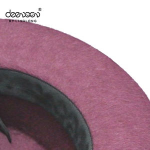 Chicas de Ala Ancha al por mayor Hecha A Mano 100% de Fieltro de Lana FloppyHat Con Vellosidades - Product Image 6