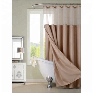 China Suppliers Luxury Hotel Hookless <strong>Shower</strong> <strong>Curtains</strong> Snap on with Grommets Detachable Liner in White Gray <strong>Fabric</strong> - Product Image 3