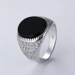 925 Sterling Zilver Cz Diamant En Onyx Heren Ring