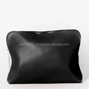 Black Leather Cosmetic Case / Manufacturer Of Indian Leather Cosmetic Bag/ Customized Leather Cosmetic Bag