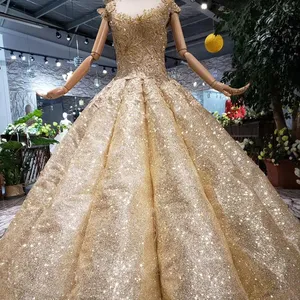 HTL143 진짜 럭셔리 새로운 디자인 주름 볼 가운 황금 공식 이브닝 드레스