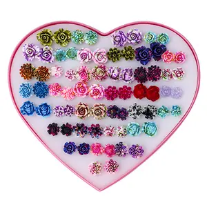 36 Pairs/Set Random Resin Flower Stud Earring Set Handmade Elegant Colorful Floral Earring Set Mix Anti Allergy Earrings