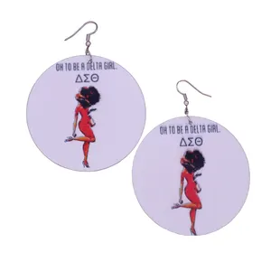 New Arrival DST Label Painted To Be A Delta Girl Delta Theta Sorority Wooden Earring Greek Organization Souvenir Jewelry