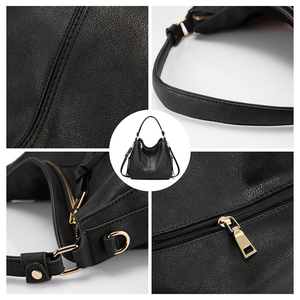 カスタムファッション女性ホーボーバッグデザインレディース本革高品質黒財布とハンドバッグ - Product Image 4