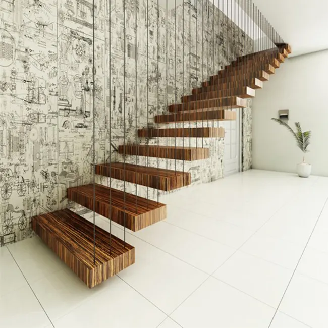 Escaliers flottant en laiton, compatible avec les escaliers, bois massif, 5 pièces
