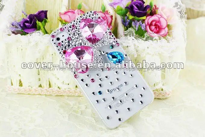 Sang trọng bling bling 3d tim rhinestone trường hợp cho apple iphone 4/4s