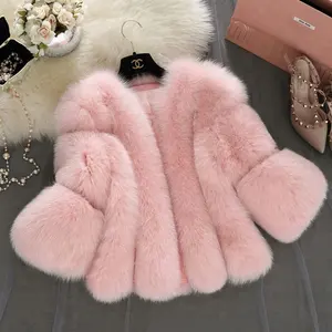 Pink java-blouson d'hiver pour femmes, manteau de fourrure, blanc, rose, fausse fourrure de renard/lapin, tendance, 2018