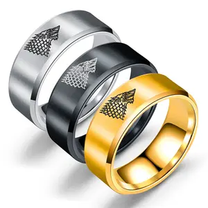 Huilin personalizado al por mayor Islandia Lobo anillo de los hombres de acero de titanio de la cabeza de lobo anillos de joyas de acero inoxidable