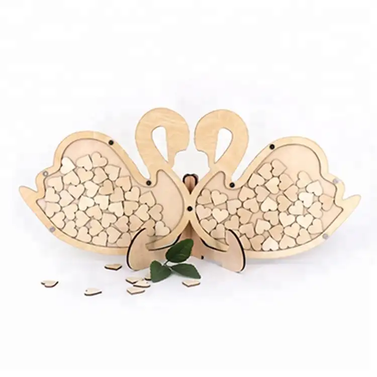 Laser cut out swan design goccia cuore guestbook legno ultime decorazione di cerimonia nuziale