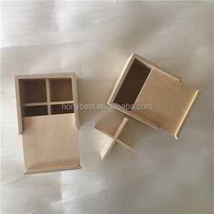 Pequeña <span class=keywords><strong>caja</strong></span> de regalo cuadrada de madera contrachapada de abedul sin terminar al por mayor, organizador de pastillas, tapa deslizante, <span class=keywords><strong>caja</strong></span> de té de madera con compartimentos extraíbles - Product Image 2