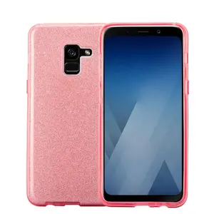 Tres capas Sparkle Bling caja del teléfono para las niñas brillo parachoques del TPU para Samsung Galaxy A8 2018