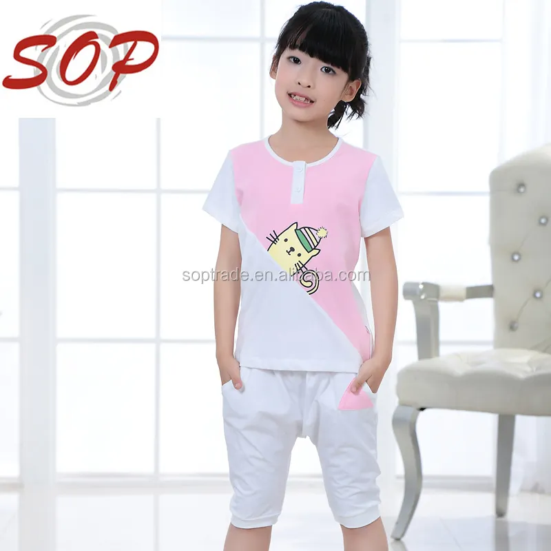 Latest Summer Design Nicely Child Clothes Sets Cotton Kids Clothing Set for 7 Years old