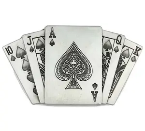 wholesale 40mm inner width Poker Spades AJQK pearl nickle western belt buckle