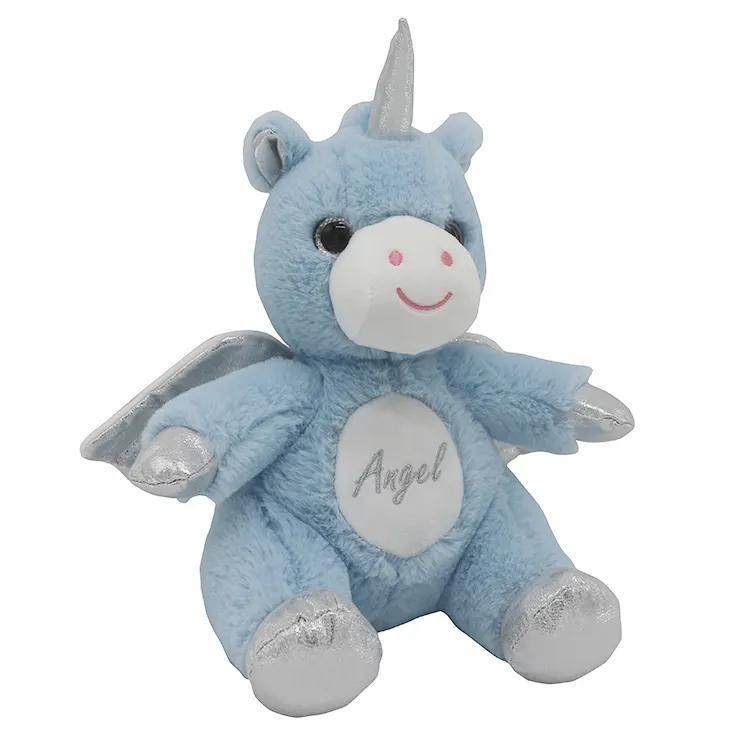 ตุ๊กตาน่ารักตุ๊กตาสัตว์เด็ก Unicorn Blue Glitter Horn Unicorn Plush ของเล่นราคาถูกที่กำหนดเองชื่อวันเกิด Unicorn ของเล่นสำหรับหญิง