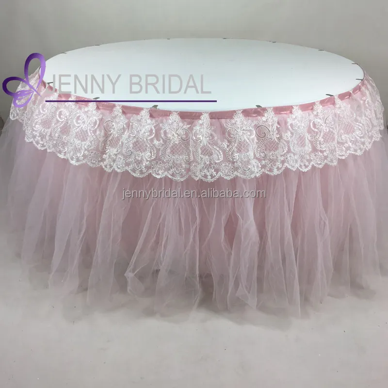 TC091R fancy pink tutu lace with sequin decorative round table skirts