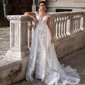 Tradition Gorgeous Lace Mermaid Detachable Train Wedding Dress From China