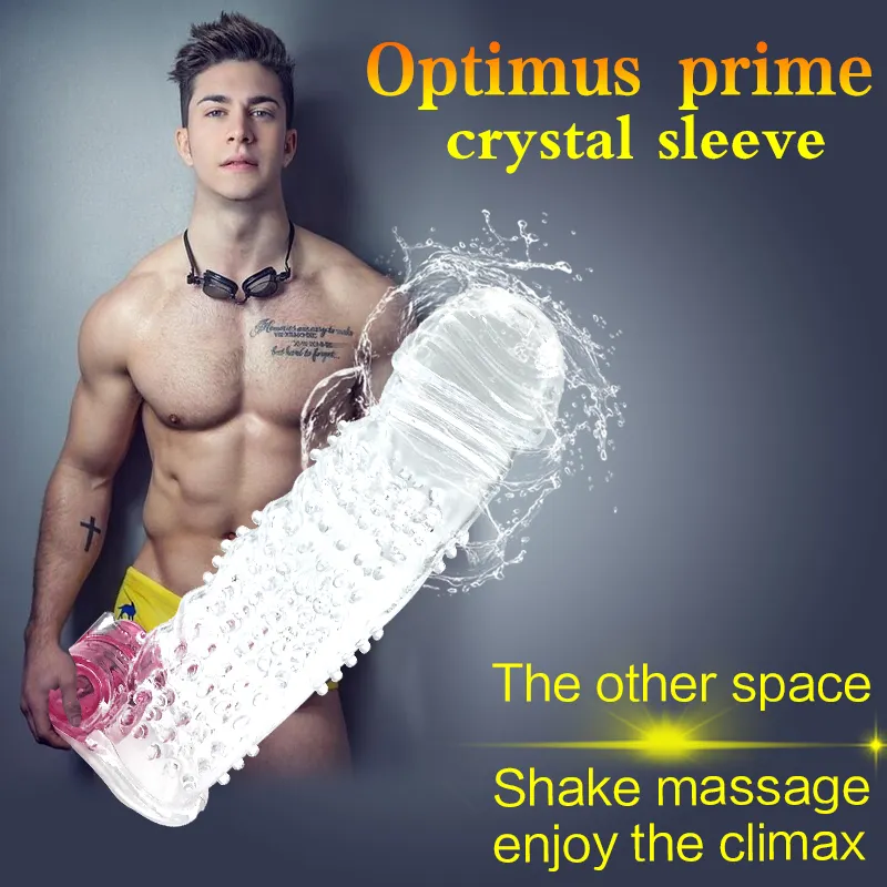 Мощный вибрационный презерватив с кристаллами для мужского пениса