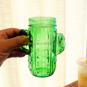 Fermeture à glissière en verre en forme <span class=keywords><strong>de</strong></span> <span class=keywords><strong>Cactus</strong></span>, avec couvercles métalliques et pailles en plastique, pot <span class=keywords><strong>de</strong></span> maçon avec couvercle <span class=keywords><strong>de</strong></span> couleur argent, 15 oz, livraison gratuite - Product Image 4