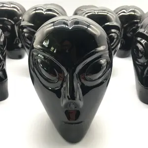 Calaveras de cristal obsidiana negra Natural para Artes y manualidades, Aliens tallados a mano de cristal