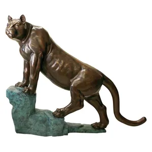 Ngoài Trời Kích Thước Cuộc Sống Bronze Cougar Trên Bức Tượng Đá Đồng Sư Tử Điêu Khắc