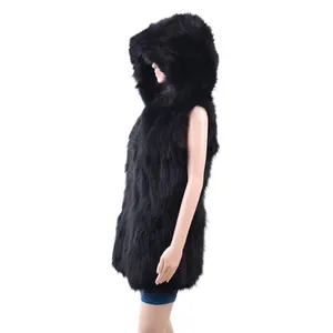 Real de moda Chaleco de piel con gran Sudadera con capucha/de piel de mapache chaleco para mujeres