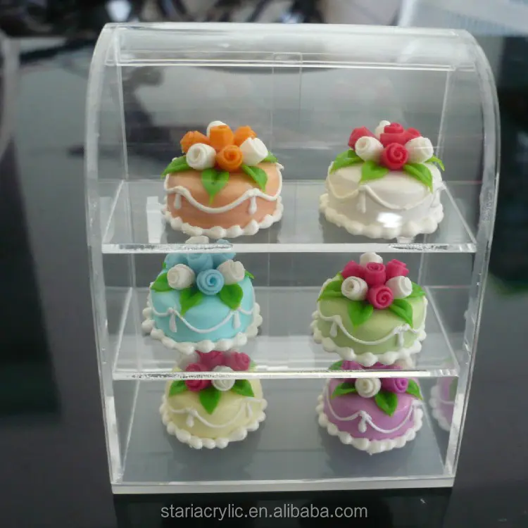 Mini Table de présentation de gâteaux, en acrylique, transparent, Mini boîtier d'exposition de pâtisserie, maison de poupée, fourniture Miniature, décoration