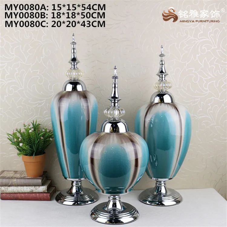 European style tabletop decoration glazed blue color porcelain vase