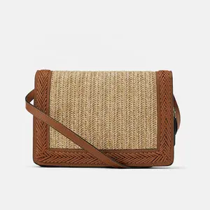 SS22 weave shoulder cross body summer beach woven detail raffia leather contrast crossbody bag