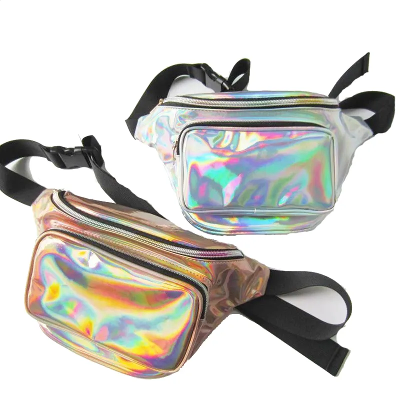 Silver holographic fanny packs crossbody bag holographic bum bag for womens