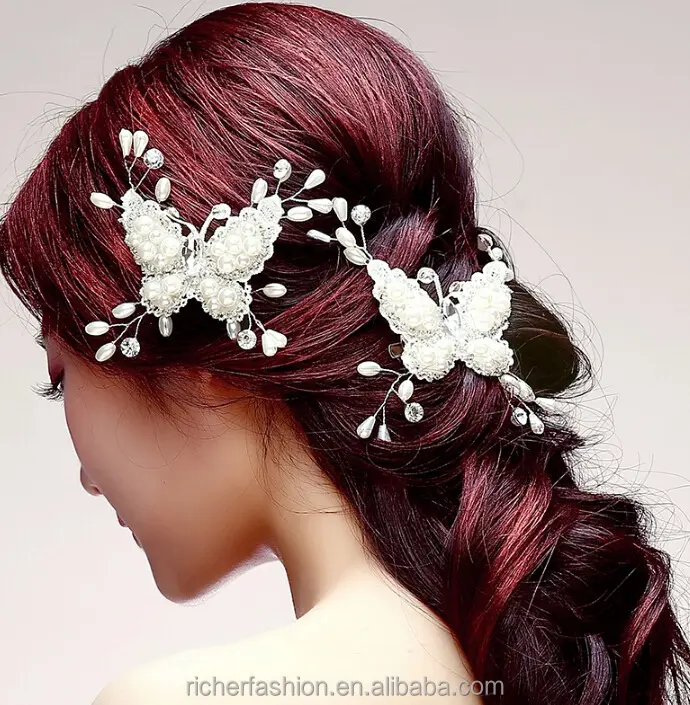 花嫁の髪のアクセサリー、派手な蝶のヘアピン