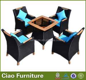 Cuatro plazas mesa de <span class=keywords><strong>comedor</strong></span> de ratán mimbre muebles de jardín de madera de <span class=keywords><strong>teca</strong></span> al aire libre - Product Image 2