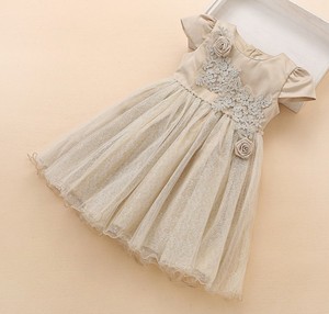 Vintage Champagne vestido de la muchacha de flor del vestido de tulle del tutú damas bautizo - Product Image 1