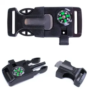 Debossed Compass whistle firestarter paracord buckle with logo Knife paracord buckle