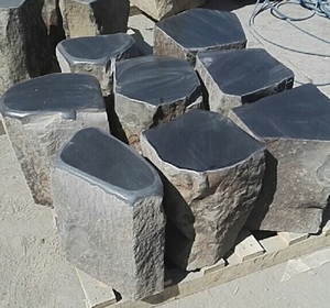 Chaise de support hexagonal en pierre de basalte noire naturelle, tabouret de jardin en granit, modèle GCF126 - Product Image 3