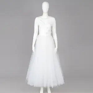 Vestido de baile de boda de manga larga, elegante Quater blanco nieve con Cierre trasero y cremallera, con accesorios de flores