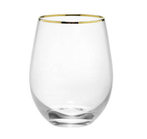 12oz 16oz 20oz Crystal Clear Stemless Wine Glass With Gold Rim