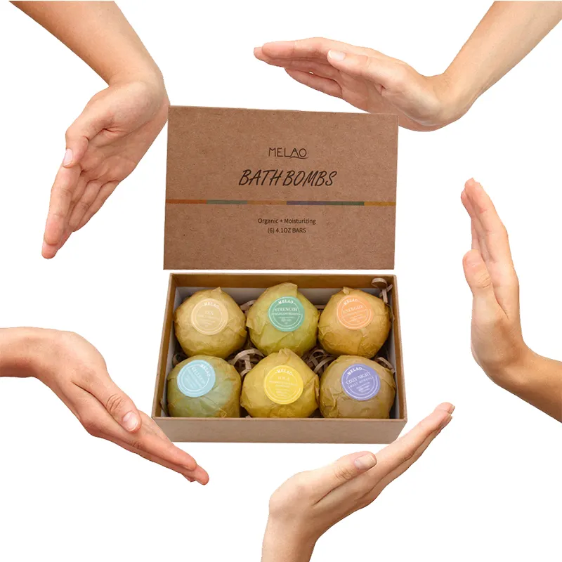 Coffret de 6 balles de bain melao organiques, grands aliments de bain entièrement naturels avec karité organique et beurre de cacao, étiquette privée, cadeau