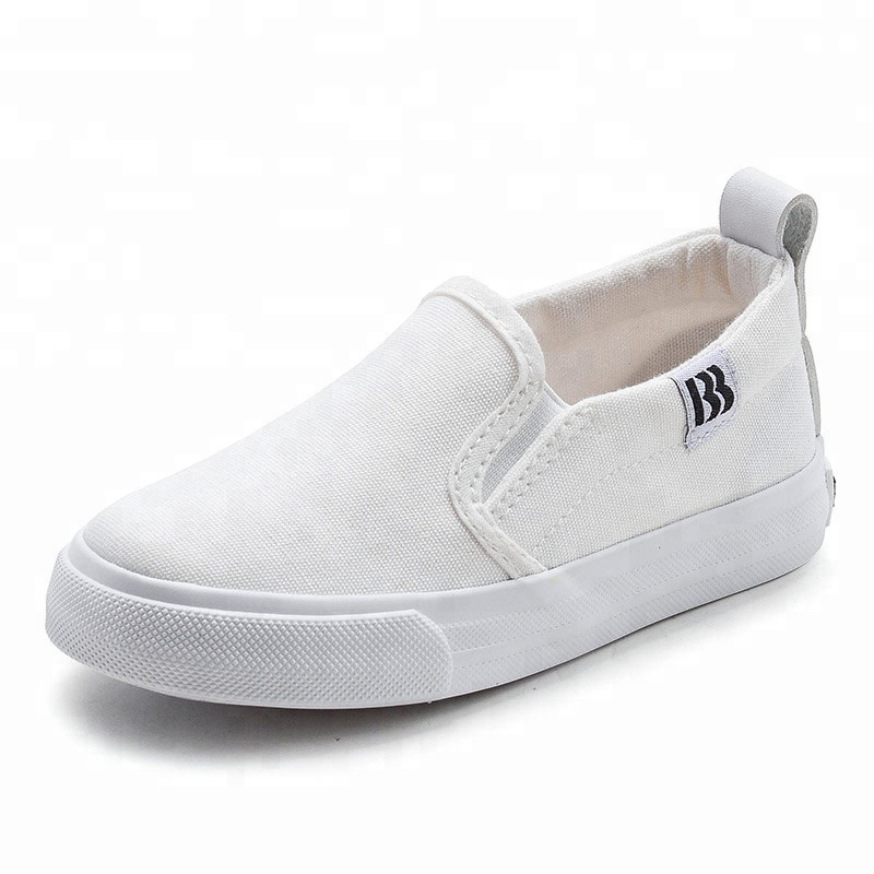 Оптовая продажа, плоская резиновая подошва, без шнуровки, белая холщовая обувь для школьников