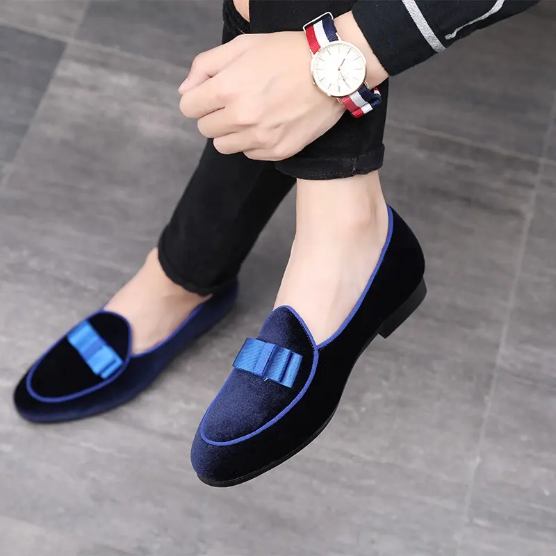 SS0467 Korean style men red wedding loafers 2018 latest dress shoes for men with bowknot