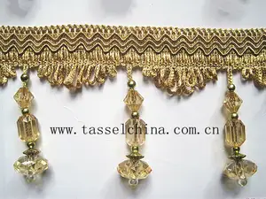 Fringe Beaded New Design Gold Acrylic Beaded Fringe For Curtain Window Valance