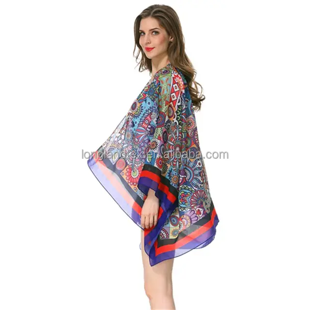 Tùy chỉnh lụa bãi biển Bìa up người phụ nữ Kimono cardigan Robe Dress