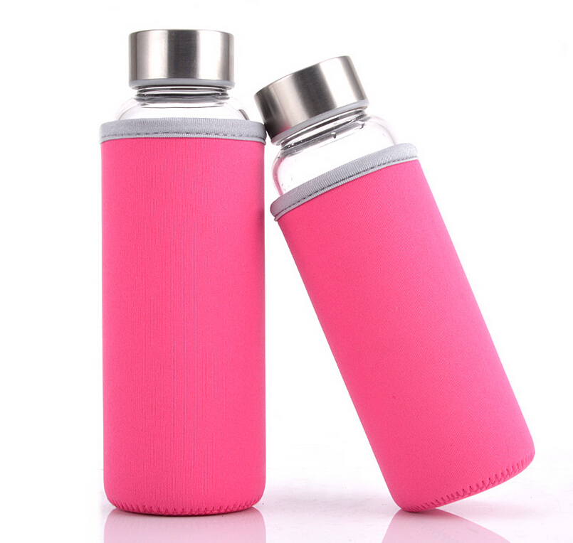 Glass Water Bottle with Stainless Steel Lid Reusable Time Marked Eco Friendly BPA Free Drink More Water