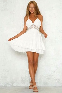 2019 Della Spiaggia di Estate Della Boemia Fit e Flare Bianco Corto In Pizzo A File Del Vestito per Le Donne - Product Image 3