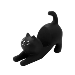 Statue de chat noir en résine de haute qualité, pour support de Smartphone