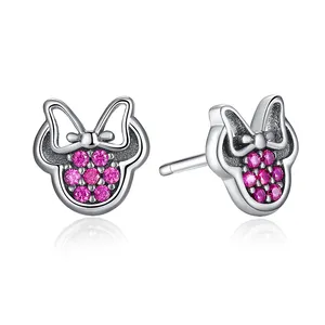 Best Selling 925 Sterling Silver Pink Heart CZ Earrings Studs For Girls