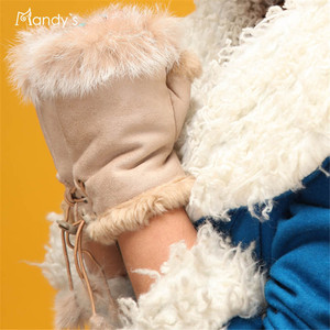 Fourrure de lapin chaude doigt ouvert fantaisie sans doigts hiver femmes mitaines en <span class=keywords><strong>cuir</strong></span> de mouton - Product Image 2