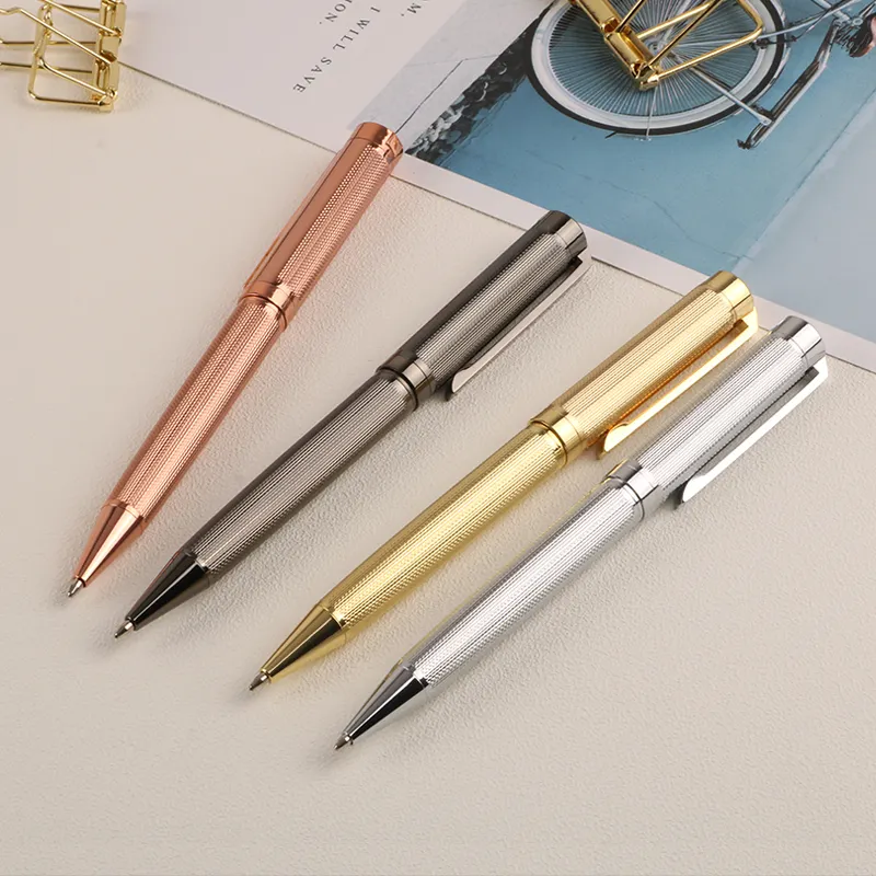 NEW popular stylish stainless steel metal ballpoint gift wedding silver grey rose Gold Plated Executive Business Metal Pen